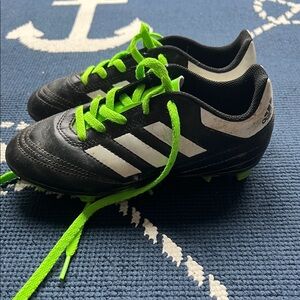 Adidas Kids Black and White Cleatswith Green Laces